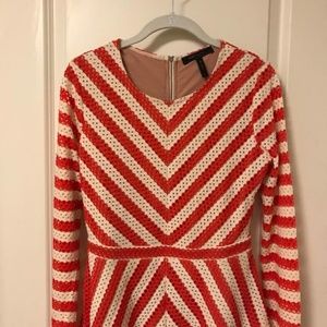 BCBC Long-sleeve Striped Peplum Top w/ Back Zipper